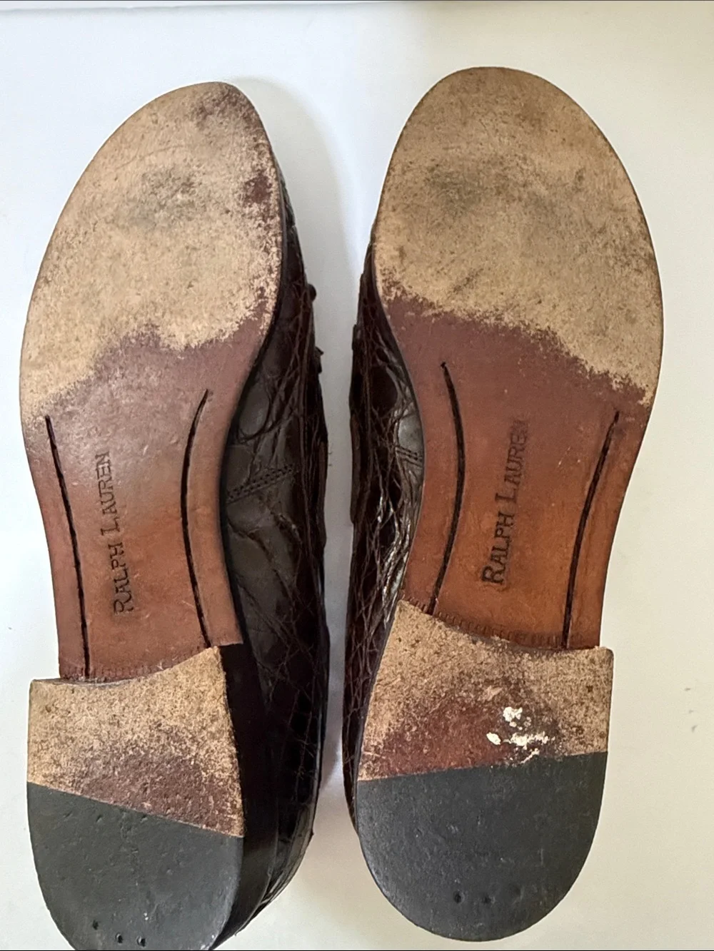 Vintage Ralph Lauren Dark Brown alligator skinLeather Loafers with Bow.